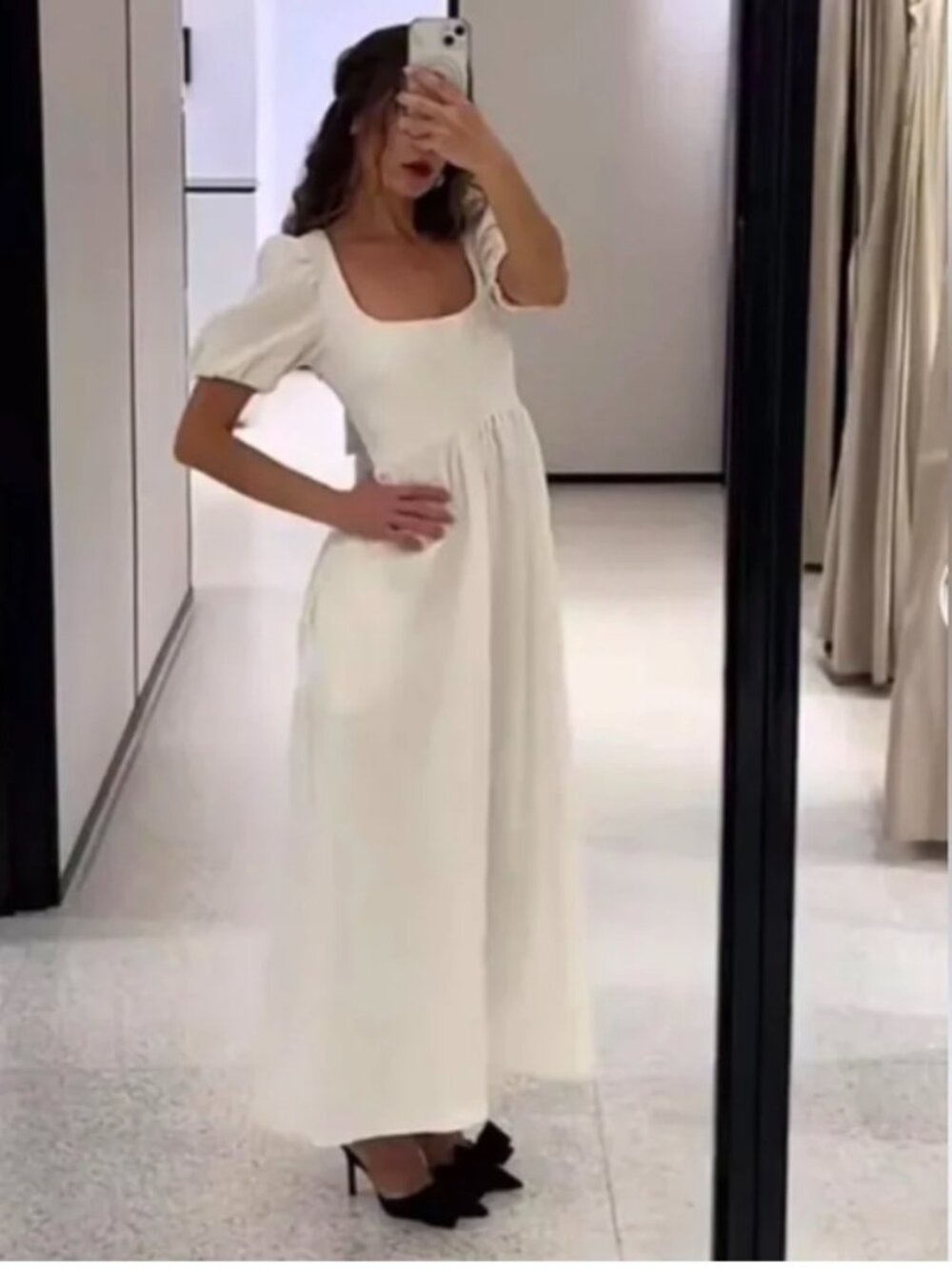 Zara Jaquard White Midi Dress With Bows Sz S 3067/207/712